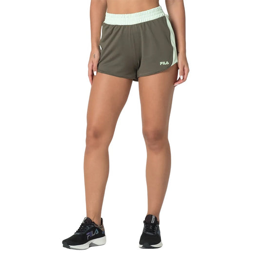 F12AT00516-3470 Fila Prendas Shorts Femenino Running Block_Sports Olive_Green/Light Pastel_Green