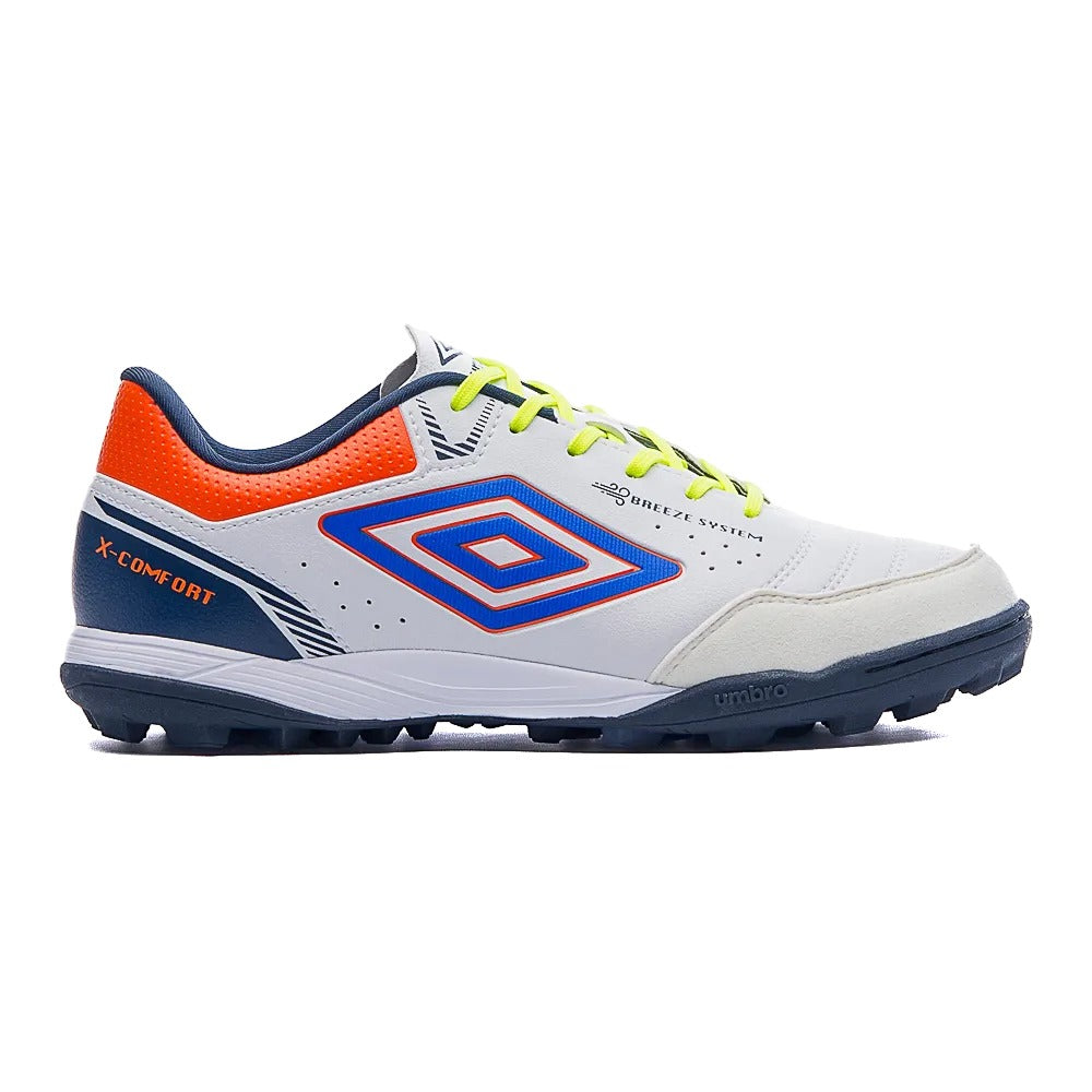 U01FB00254-263 Umbro Calzados Society Unisex Futbol X-Comfort White/Carrot/Dazzling_Blue