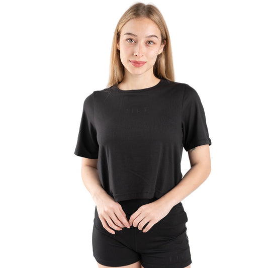SS24SPW128-000 Fila Prendas Tops Femenino Tory_Loose_Fit_Wide_Crop_Tee_H Black